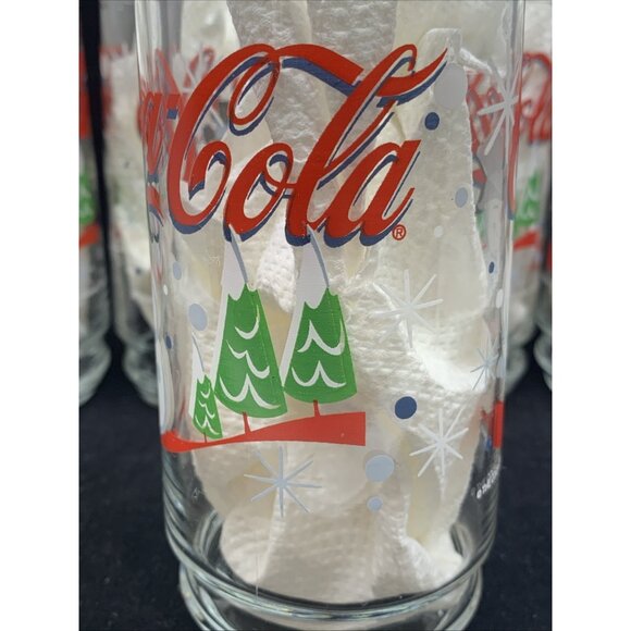Set of 6 Coca-Cola Smiling Snowman Holiday Glasses Indiana Glass 1999 Vtg Xmas - Picture 10 of 11